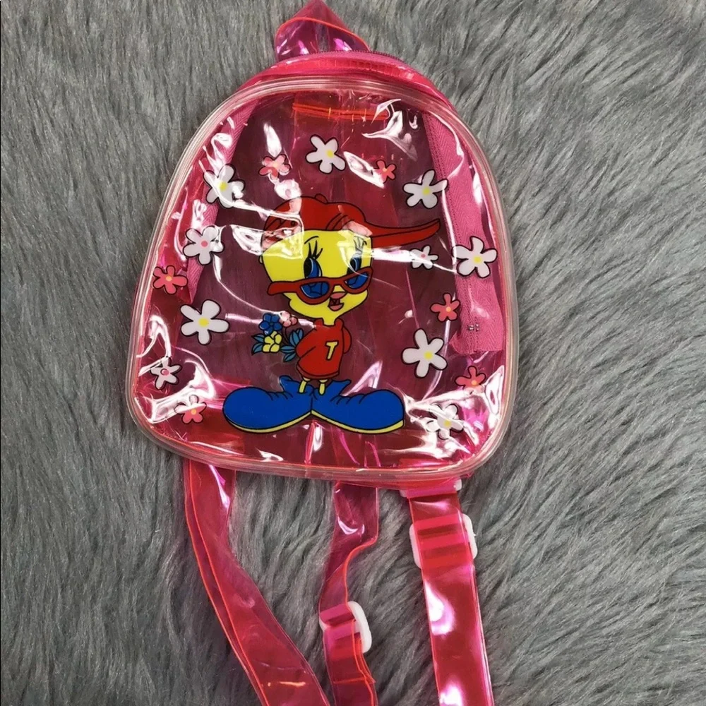 Vintage 90s Pink Clear Plastic Mini Backpack Tweety Bird